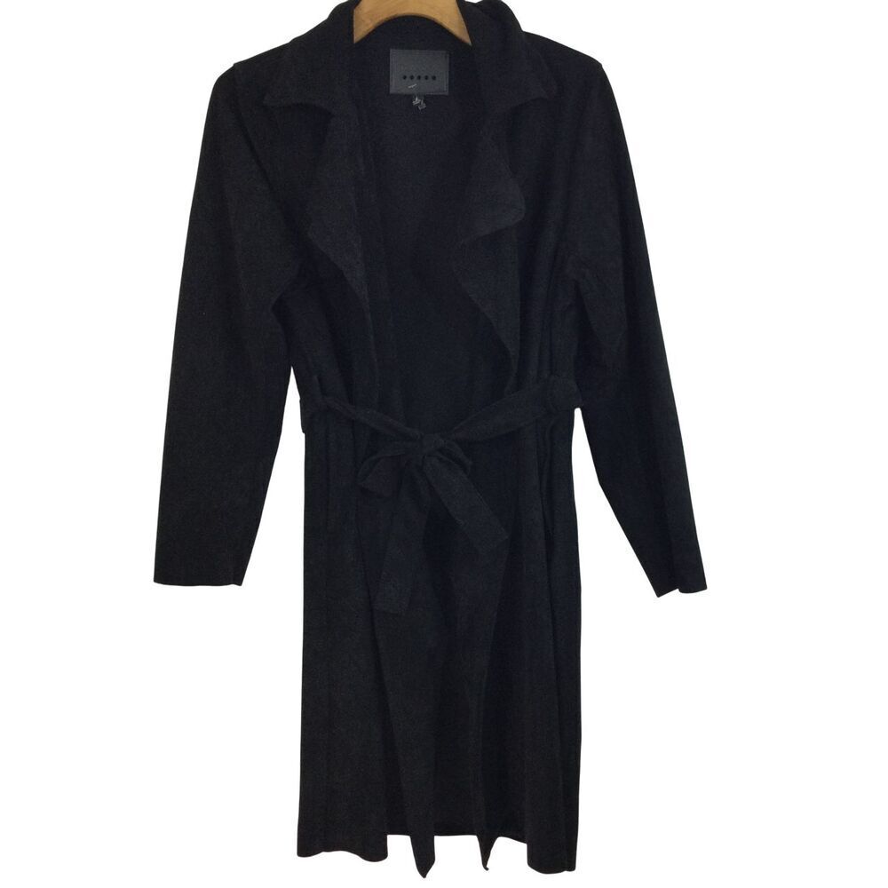 Blank NYC Faux Suede Open Front Longline Trench Coat Fall Winter Gray Size Large